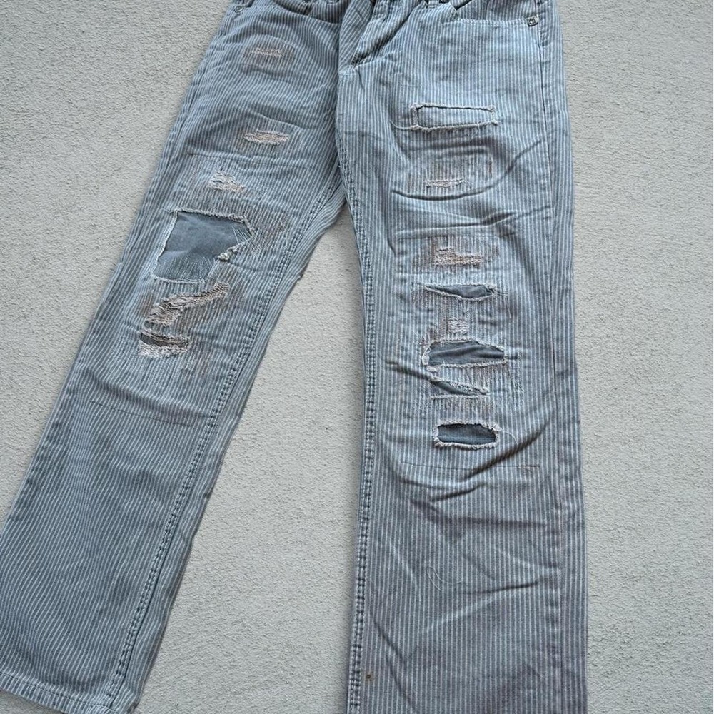 Brooklyn Express Y2K Gray Corduroy Pants Distressed Ripped Mens 30x30